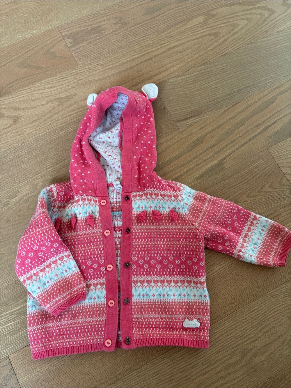 Souris Mini Girls Pink Hooded Knit Cardigan Sweater